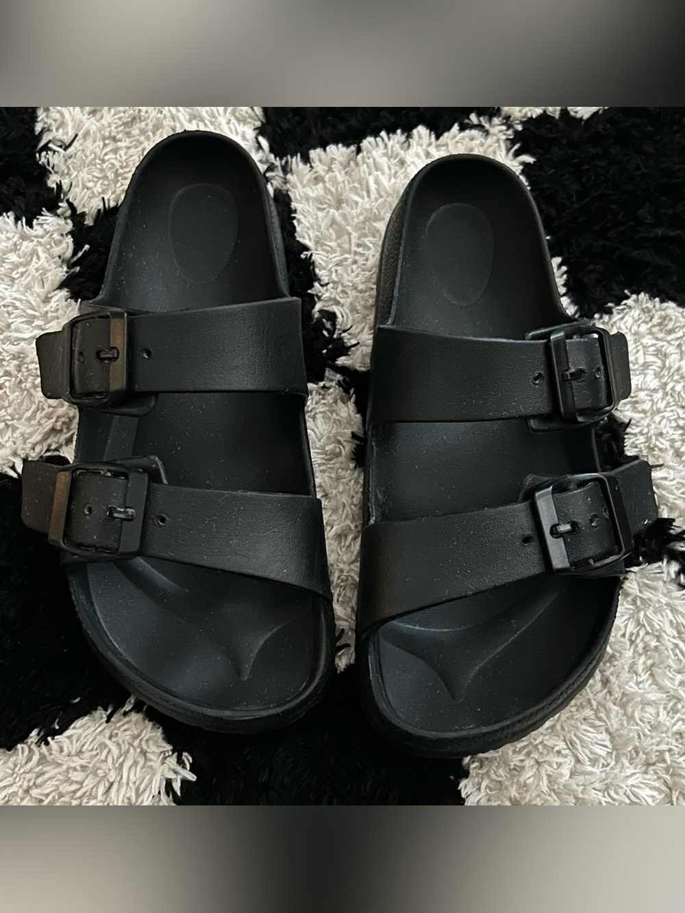 Shade & Shore Neida Black EVA Two-Band Slide Sandals Womens Size 6 Contoured